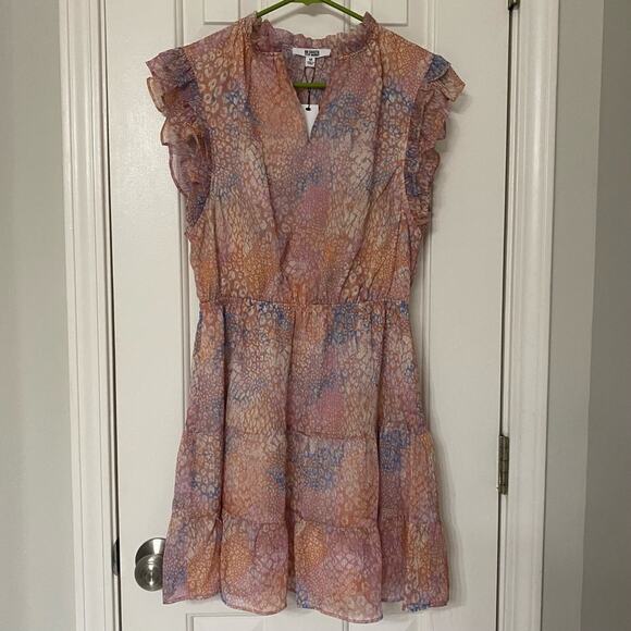 BB DAKOTA • Steve Madden Dreaming Of Waves Ruffle Colorful Leopard Print Dress - Picture 2 of 7